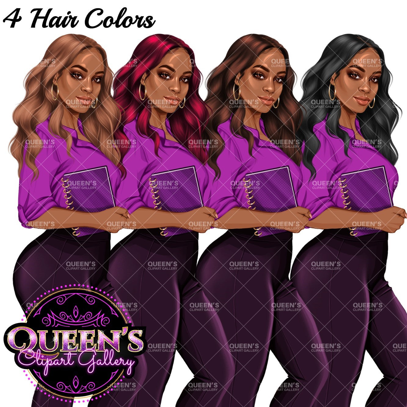 Planner girl clipart, Lady boss clipart, Afro girl clipart, Fashion girl clipart, Teacher clipart, Black girl magic, African American woman