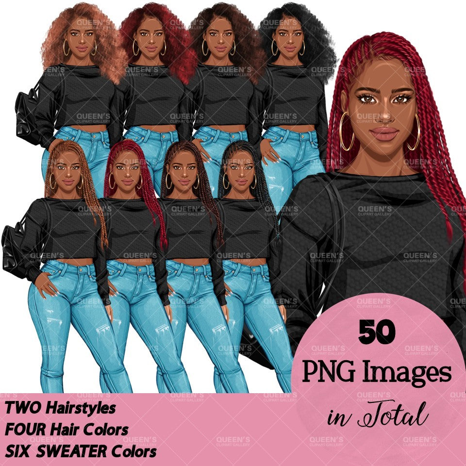 Denim jeans Afro girl, Afro girl clipart, Teenager clipart, Fashion girl clipart, Fashion illustration, Teen Afro girl, Denim Girl Clipart