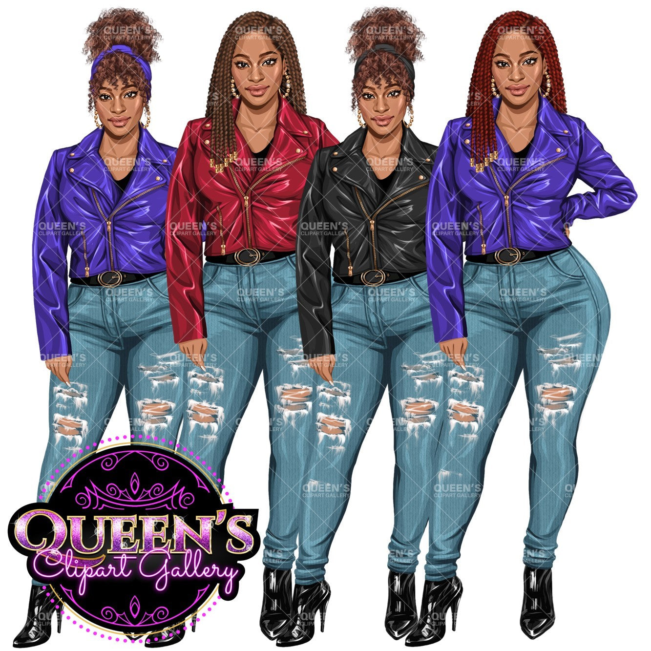 Denim girl clipart, Fashion girl clipart, Jeans girl clipart, Fashion illustration, Curvy girl clipart, Afro girl, African American woman