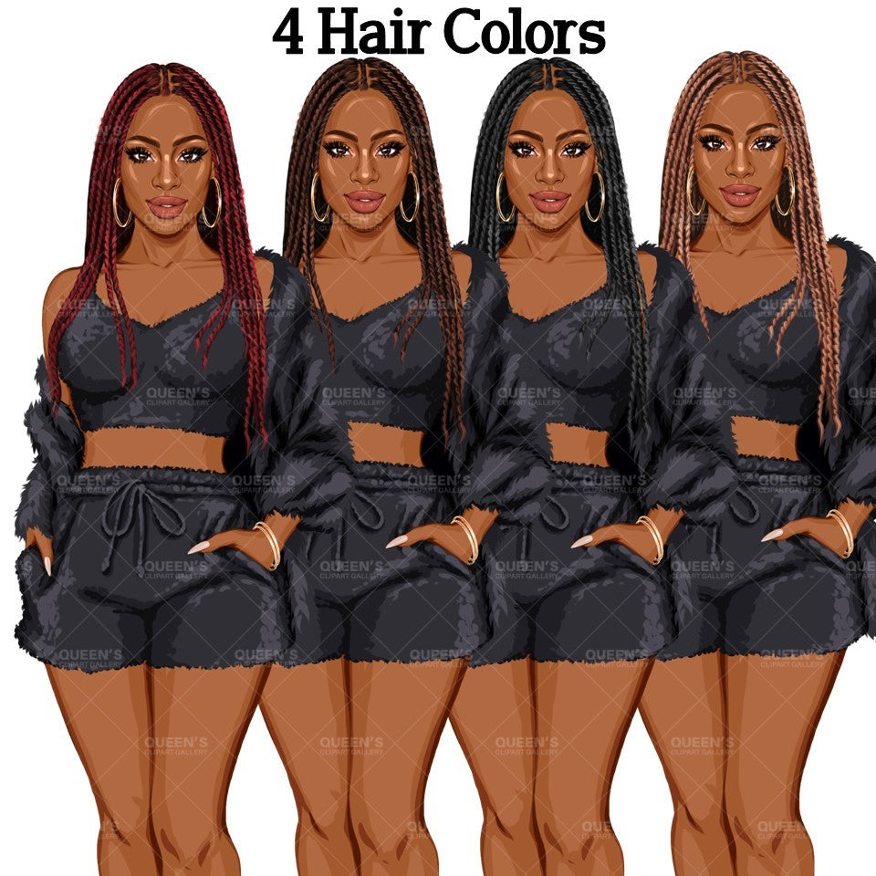 Pajama girl clipart, Afro Woman in Sleepwear, Pajama Illustration, Cozy clipart, Bedtime clipart, Pajama Fashion, Pajama Party, Fashion girl