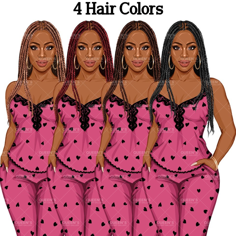 Pajama girl clipart, Afro Woman in Sleepwear, Pajama Illustration, Cozy clipart, Bedtime clipart, Pajama Fashion, Pajama Party, Fashion girl