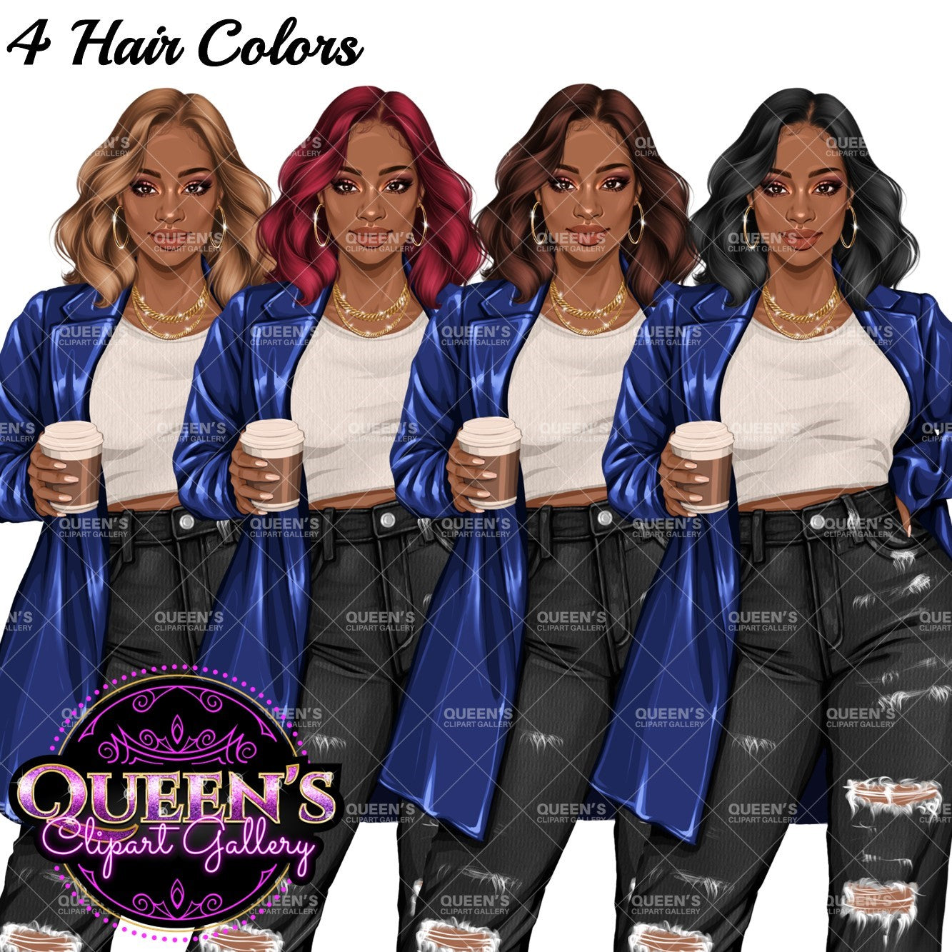 Coffee Girl Clipart, Denim Jeans Girl, Jeans Girl, Afro Girl Clipart, Fashion Girl Clipart, Jeans Girl Clipart, African American Clipart