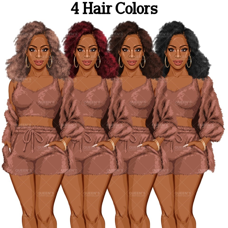 Pajama girl clipart, Afro Woman in Sleepwear, Pajama Illustration, Cozy clipart, Bedtime clipart, Pajama Fashion, Pajama Party, Fashion girl