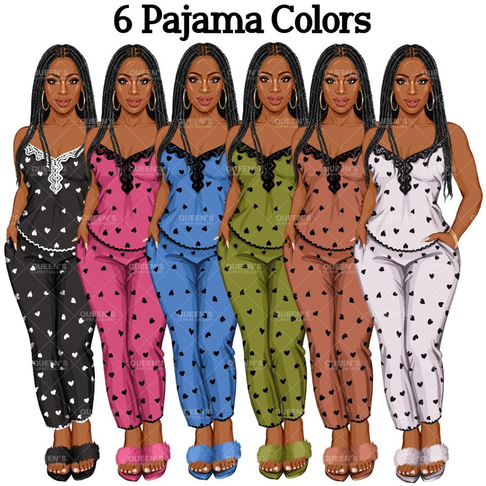 Pajama girl clipart, Afro Woman in Sleepwear, Pajama Illustration, Cozy clipart, Bedtime clipart, Pajama Fashion, Pajama Party, Fashion girl