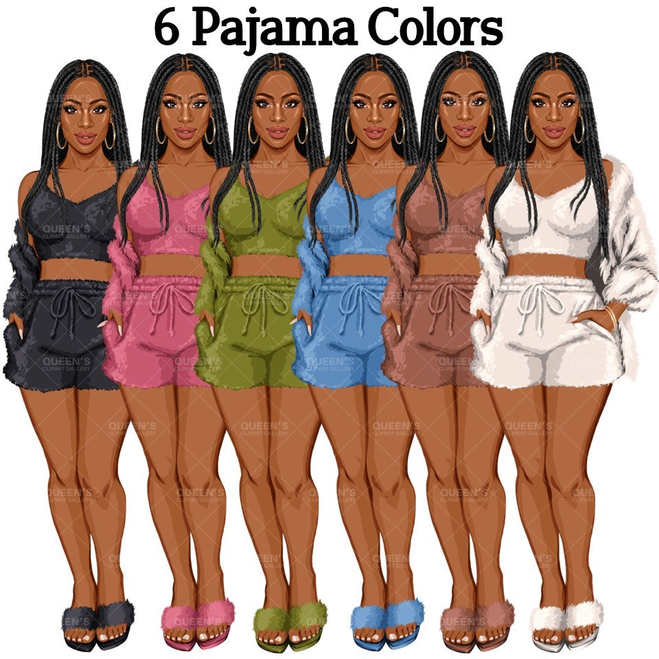 Pajama girl clipart, Afro Woman in Sleepwear, Pajama Illustration, Cozy clipart, Bedtime clipart, Pajama Fashion, Pajama Party, Fashion girl