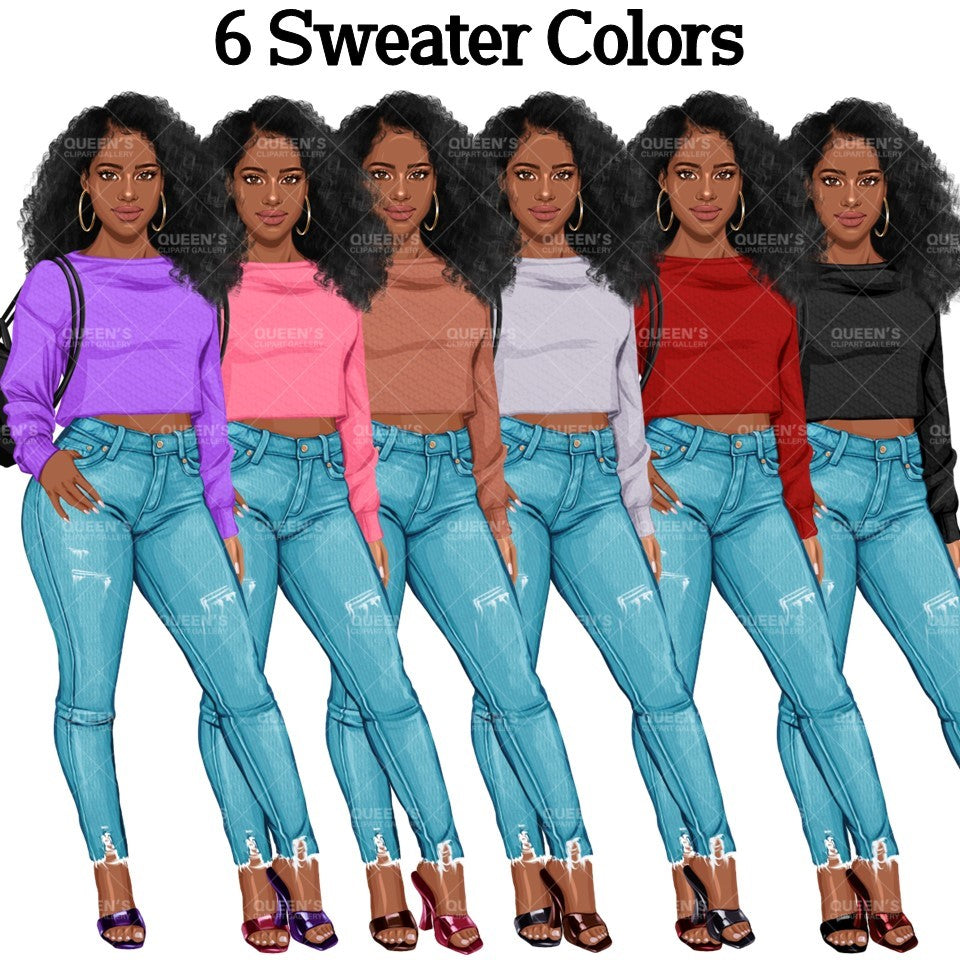 Denim jeans Afro girl, Afro girl clipart, Teenager clipart, Fashion girl clipart, Fashion illustration, Teen Afro girl, Denim Girl Clipart