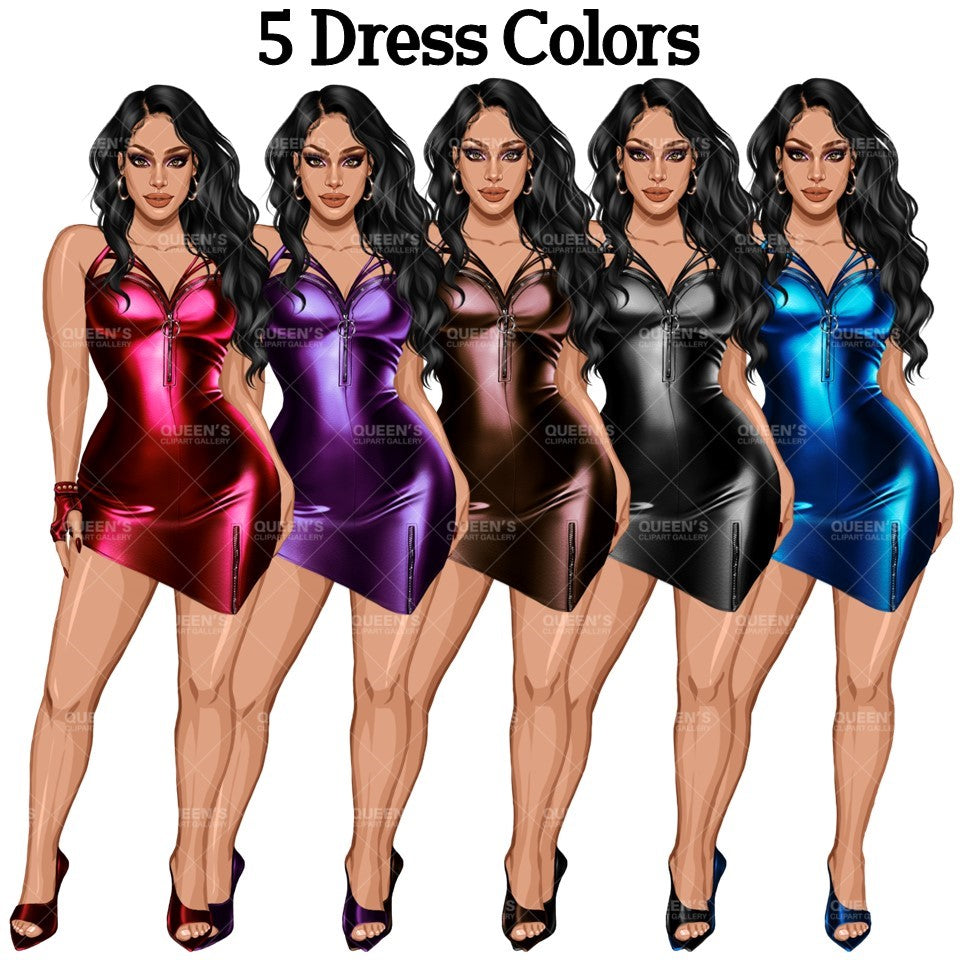 Afro woman in leather dress, Girl boss, Lady boss, Black girl magic, Fashion girl clipart, Fashion illustration clipart, Curvy girl clipart
