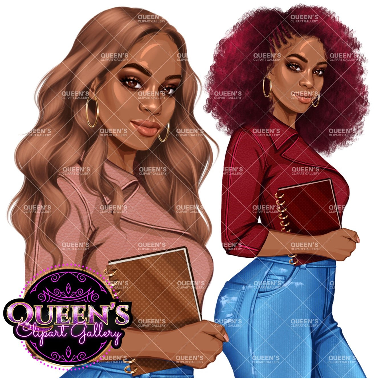 Planner girl clipart, Jeans girl clipart, Afro girl clipart, Fashion girl clipart, Denim jeans girl, Black girl magic African American woman