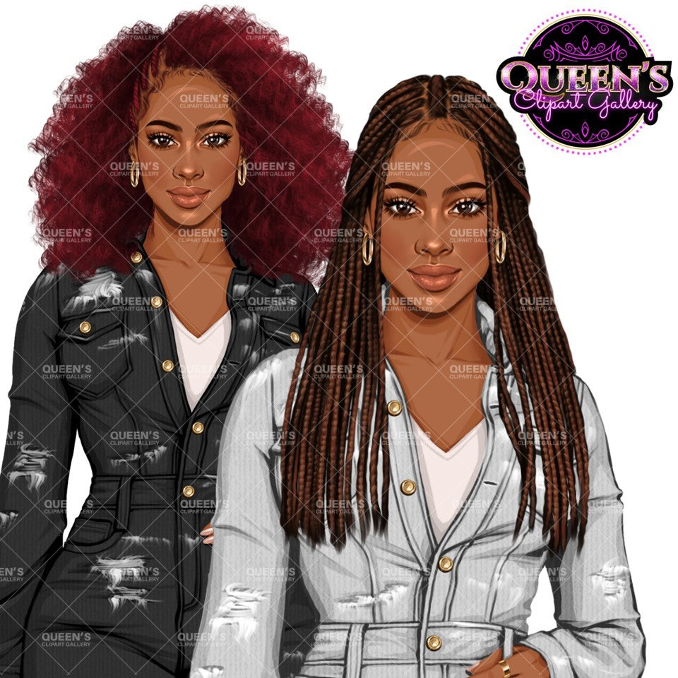 Denim Jeans Girl Clipart, Fashion Girl Clipart, Jeans Girl Clipart, Girl Boss Clipart, African American Woman in Jeans, Jeans Jacket Clipart, Boss Babe