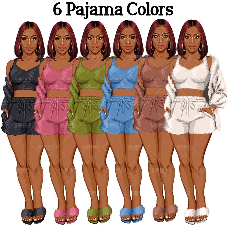Pajama girl clipart, Afro Woman in Sleepwear, Pajama Illustration, Cozy clipart, Bedtime clipart, Pajama Fashion, Pajama Party, Fashion girl