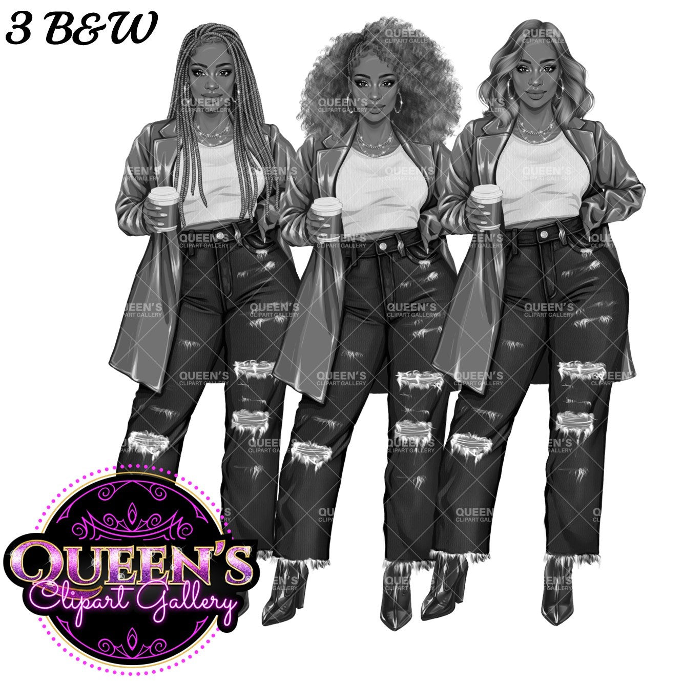 Coffee Girl Clipart, Denim Jeans Girl, Jeans Girl, Afro Girl Clipart, Fashion Girl Clipart, Jeans Girl Clipart, African American Clipart