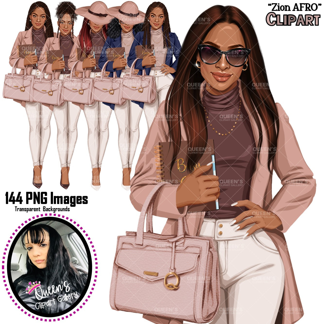 Planner girl clipart, Afro girl clipart, Lady boss clipart, Girl boss clipart, Fashion girl, African American woman, Business woman clipart