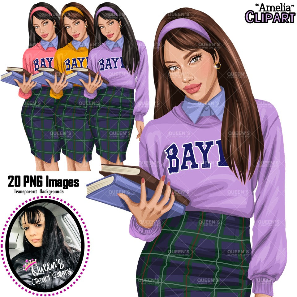 School girl clipart, Fashion girl clipart, Fashion illustration clipart, High school student clipart, Teenager clipart, Woman clipart, Curvy girl png, Girl boss, Planner girl