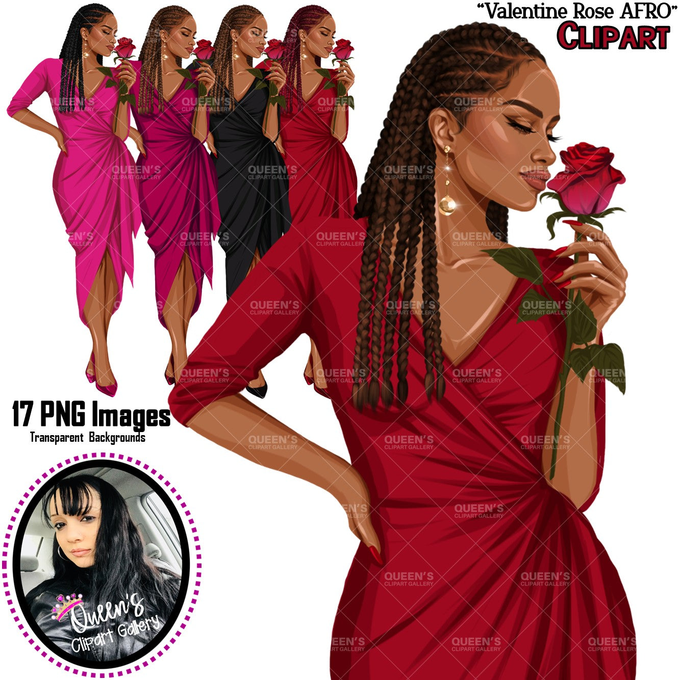 Valentine's Day rose, Afro woman in red dress, Valentine clipart, Fashion Illustration, Fashion girl png, Red rose, Love, Girl boss planner, Love