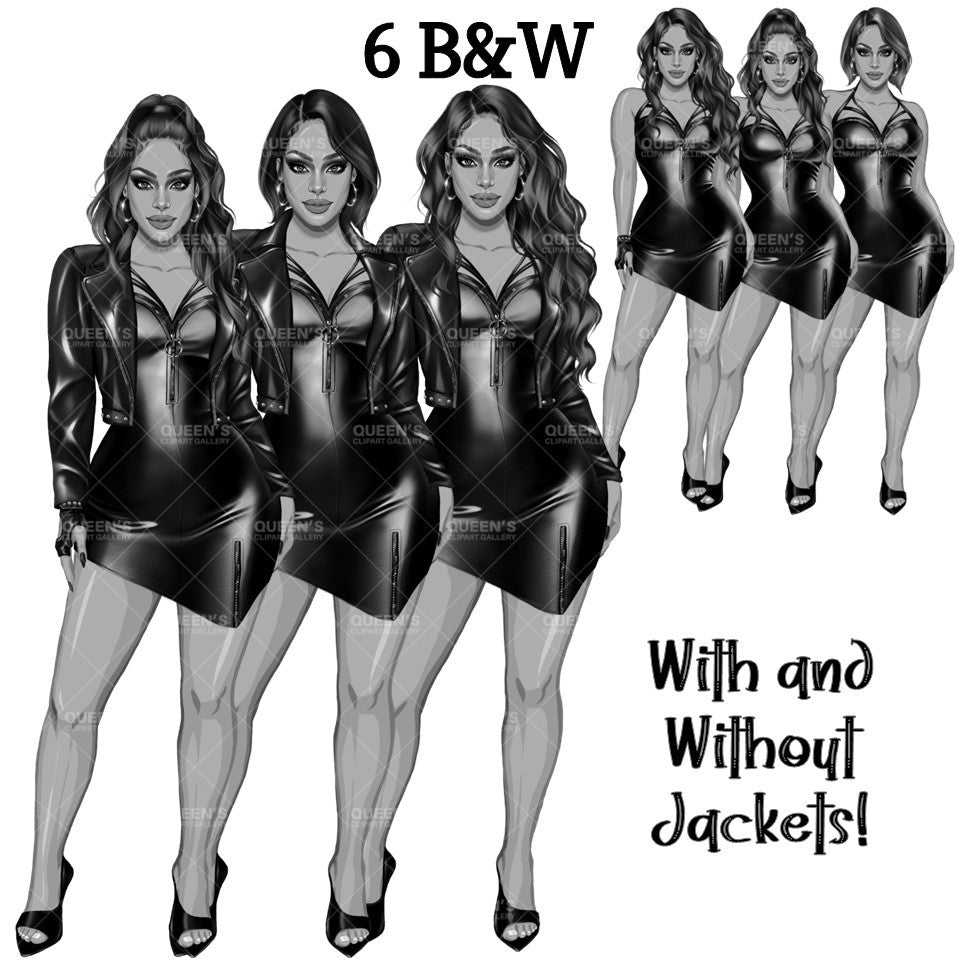 Afro woman in leather dress, Girl boss, Lady boss, Black girl magic, Fashion girl clipart, Fashion illustration clipart, Curvy girl clipart