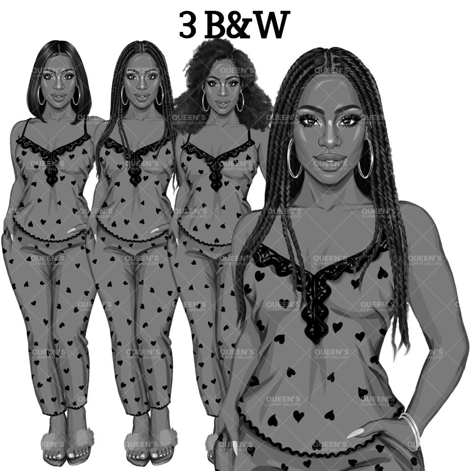 Pajama girl clipart, Afro Woman in Sleepwear, Pajama Illustration, Cozy clipart, Bedtime clipart, Pajama Fashion, Pajama Party, Fashion girl