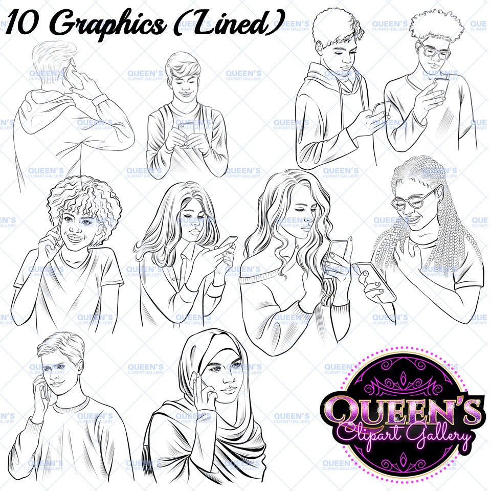 Teenagers on Phones, Teens Texting on Phone, Teens on Phones, Teens on Technology, Cell Phones Clipart, Phone Clipart, Teenagers Clipart