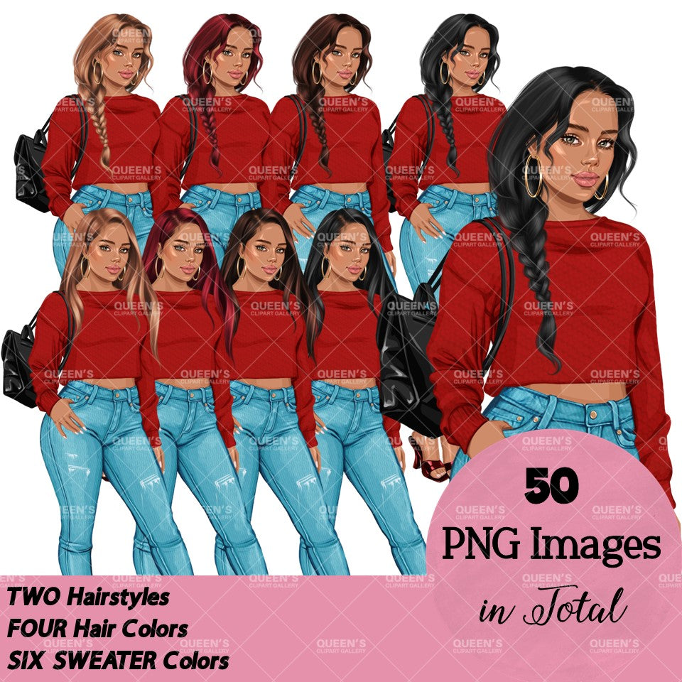 Denim jeans girl, Jeans girl clipart, Teenager clipart, Fashion girl clipart, Fashion illustration, Teen girl clipart, Denim Girl Clipart