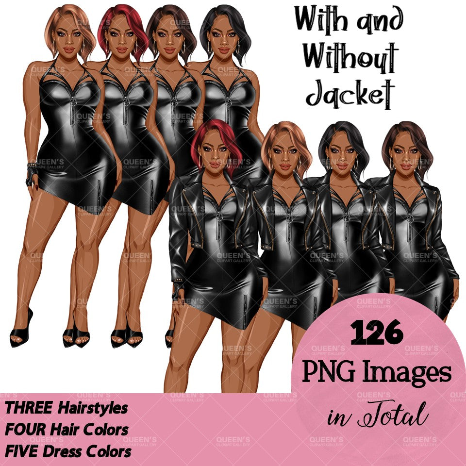 Afro woman in leather dress, Girl boss, Lady boss, Black girl magic, Fashion girl clipart, Fashion illustration clipart, Curvy girl clipart