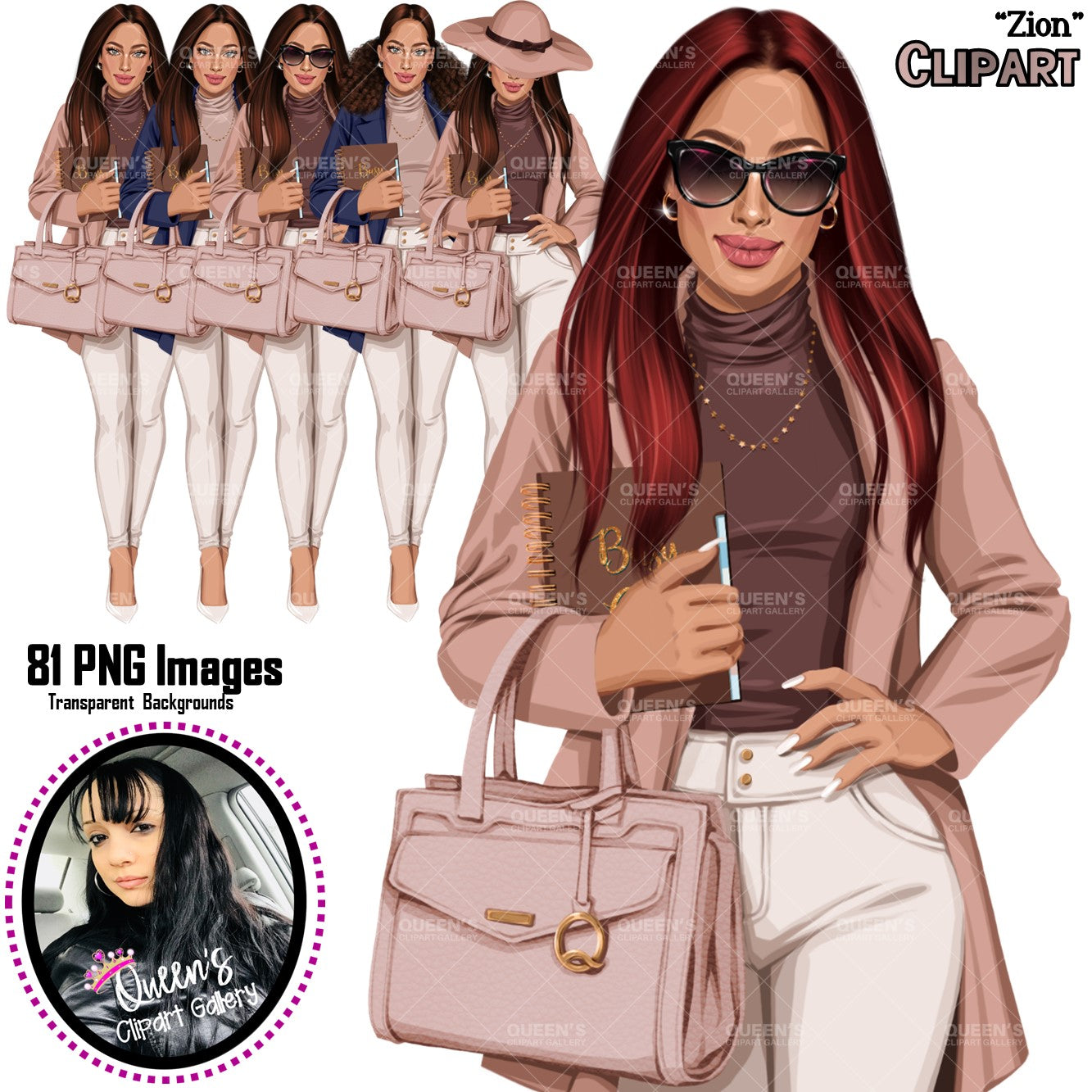 Planner girl clipart, Afro girl clipart, Lady boss clipart, Girl boss clipart, Fashion girl, African American woman, Business woman clipart