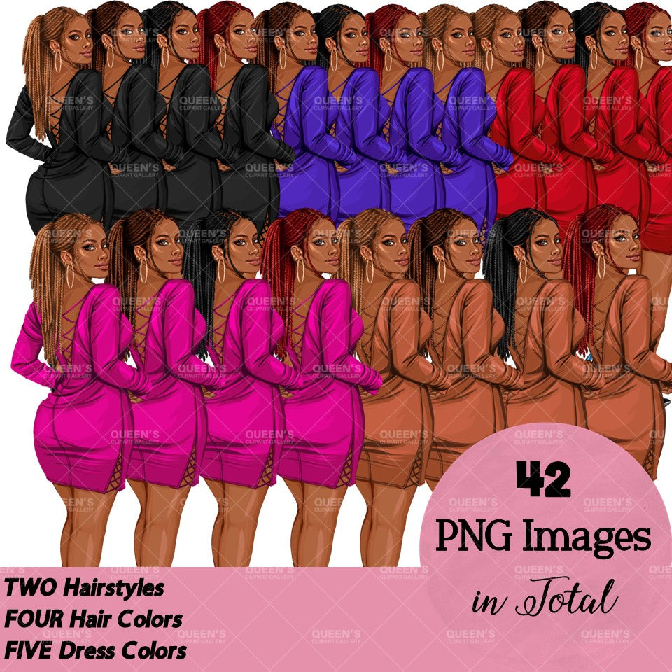 Back view, Red dress, Elegant woman, Fashion girl clipart, Fashion illustration clipart, Black girl magic, Woman in dress, Curvy woman png