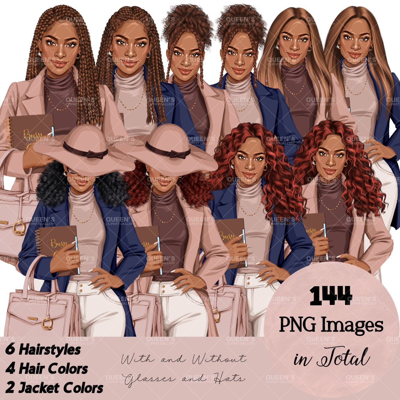 Planner girl clipart, Afro girl clipart, Lady boss clipart, Girl boss clipart, Fashion girl, African American woman, Business woman clipart