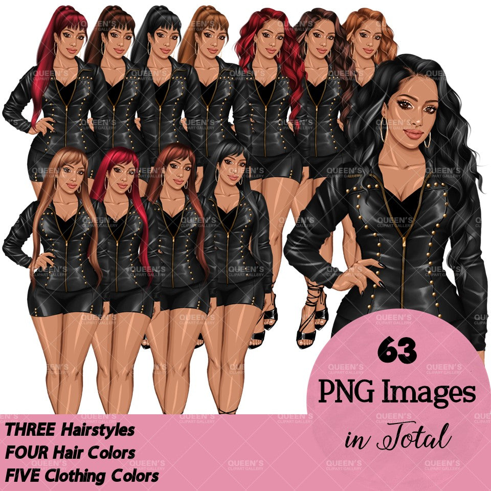 Woman in leather clothes, Girl boss, Lady boss, White clipart woman, Fashion girl clipart, Fashion illustration clipart, Curvy girl