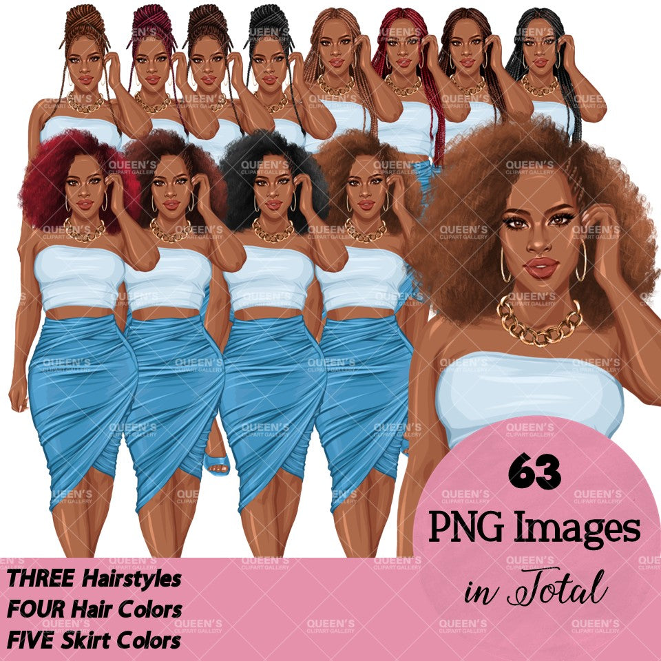 Afro woman in skirt, Fashion girl clipart, African American woman, Summer girl clipart, Curvy girl, Beach time, Fashion illustration, Girl boss, Black girl magic
