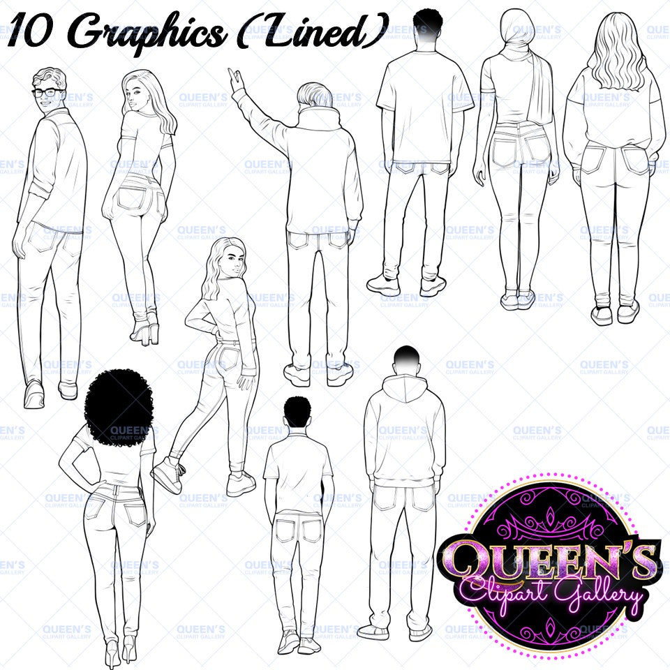Backs Turned, Back View Clipart, Teenagers Clipart, Teen Clipart, Mature Teens Clipart, Teenagers Clipart, Back to School Clipart, Teens