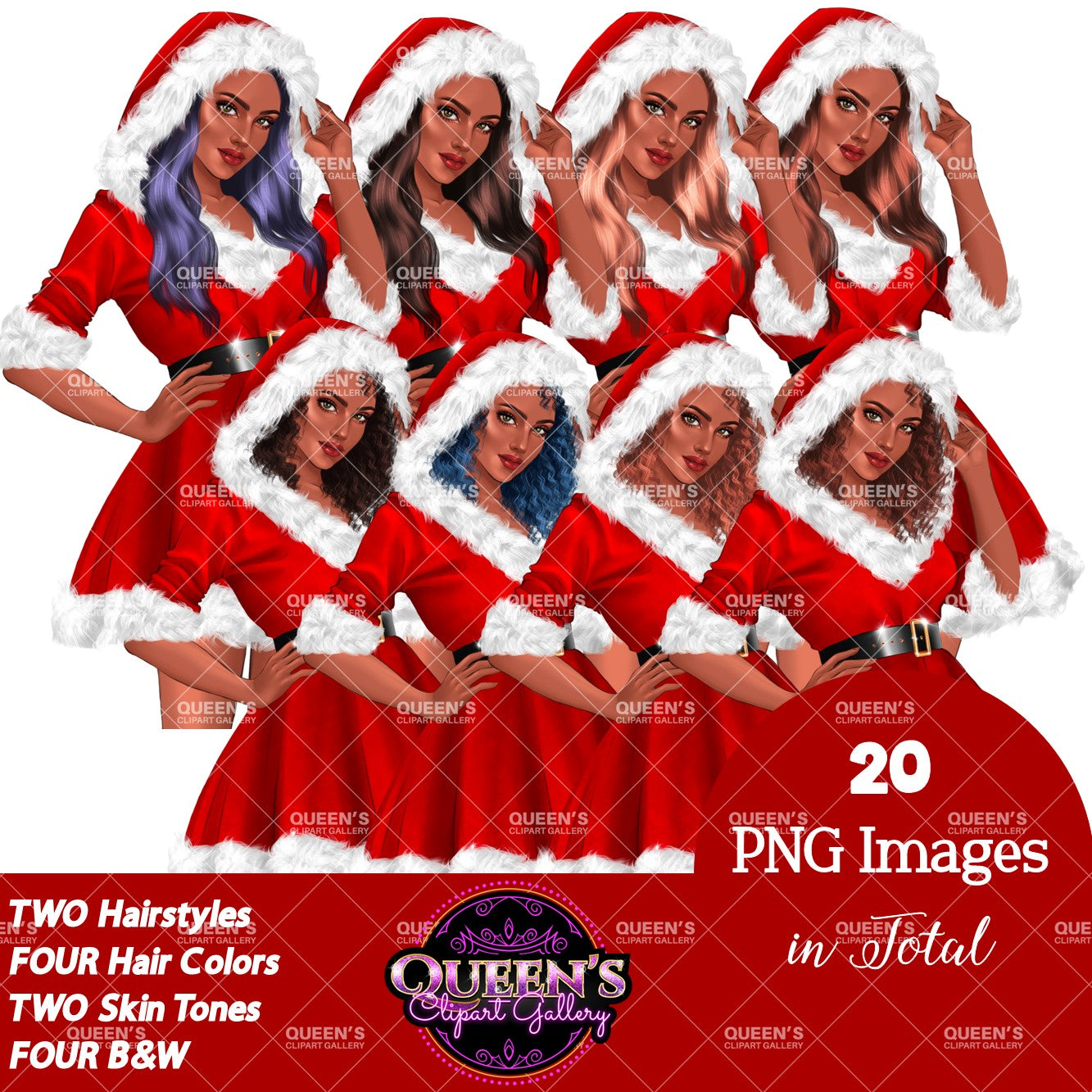 Santa Claus clipart, Santa costume clipart, New Year's clipart, Christmas girl clipart, Woman in Santa hat, Winter clipart, Santa outfit