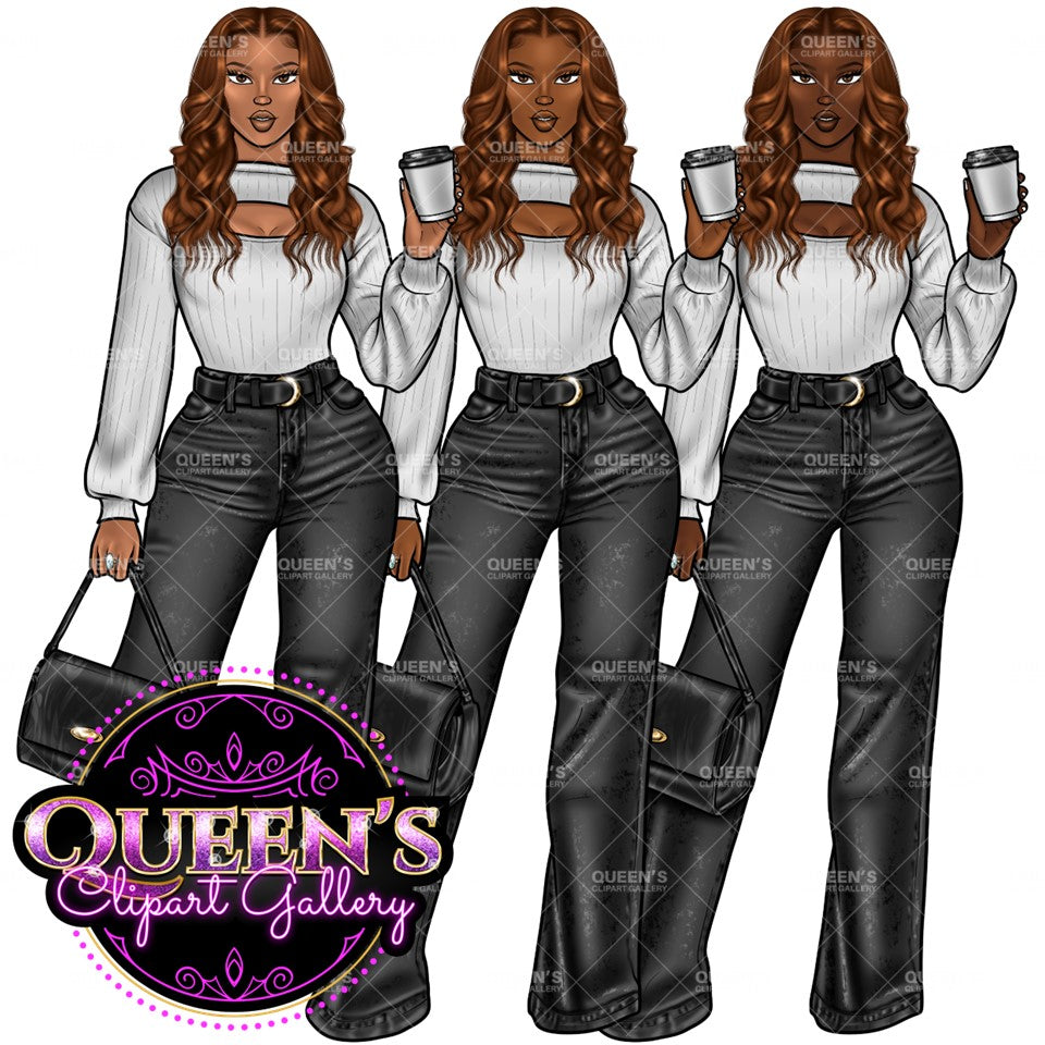 Coffee girl clipart, Curvy girl clipart, Fashion girl clipart, Jeans Girl Clipart, African American clipart, Afro girls clipart, Girl Boss