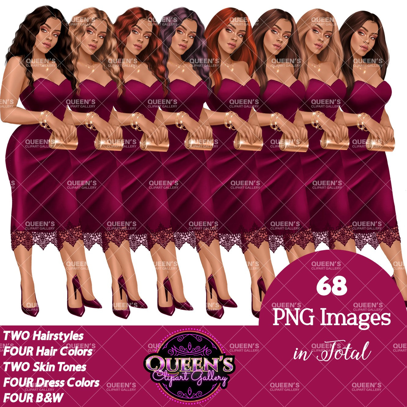 Woman in Red Dress, Lady boss, Woman clipart, Fashion girl clipart, Fashion illustration clipart, Curvy girl, Woman in dress, Fashion woman