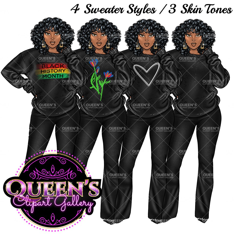 Black History Month Clipart, Denim girl clipart, Black girl magic, Fashion girl clipart, African American woman, Afro girl clipart, Woman Clipart, Girl boss