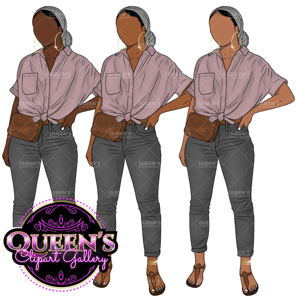 Curvy Denim Girl, Jeans Girl Clipart, Curvy girl clipart, Afro Woman clipart, Black girl magic, Fashion girl clipart, African American woman