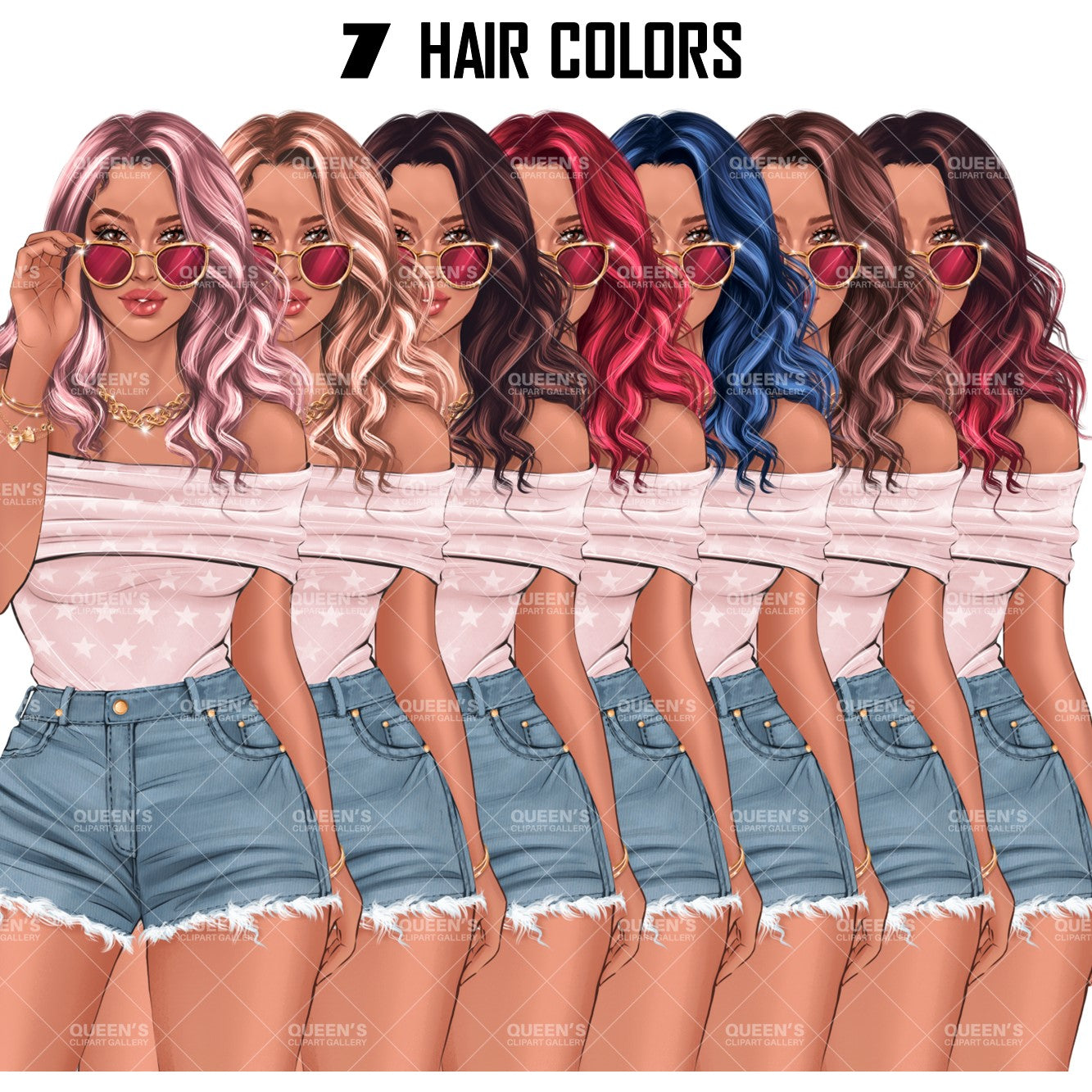 Summer girl clipart, Curvy denim girl, Short jeans girl clipart, Girl in shorts, Woman clipart, Fashion girl clipart, Girl boss, Fashion woman