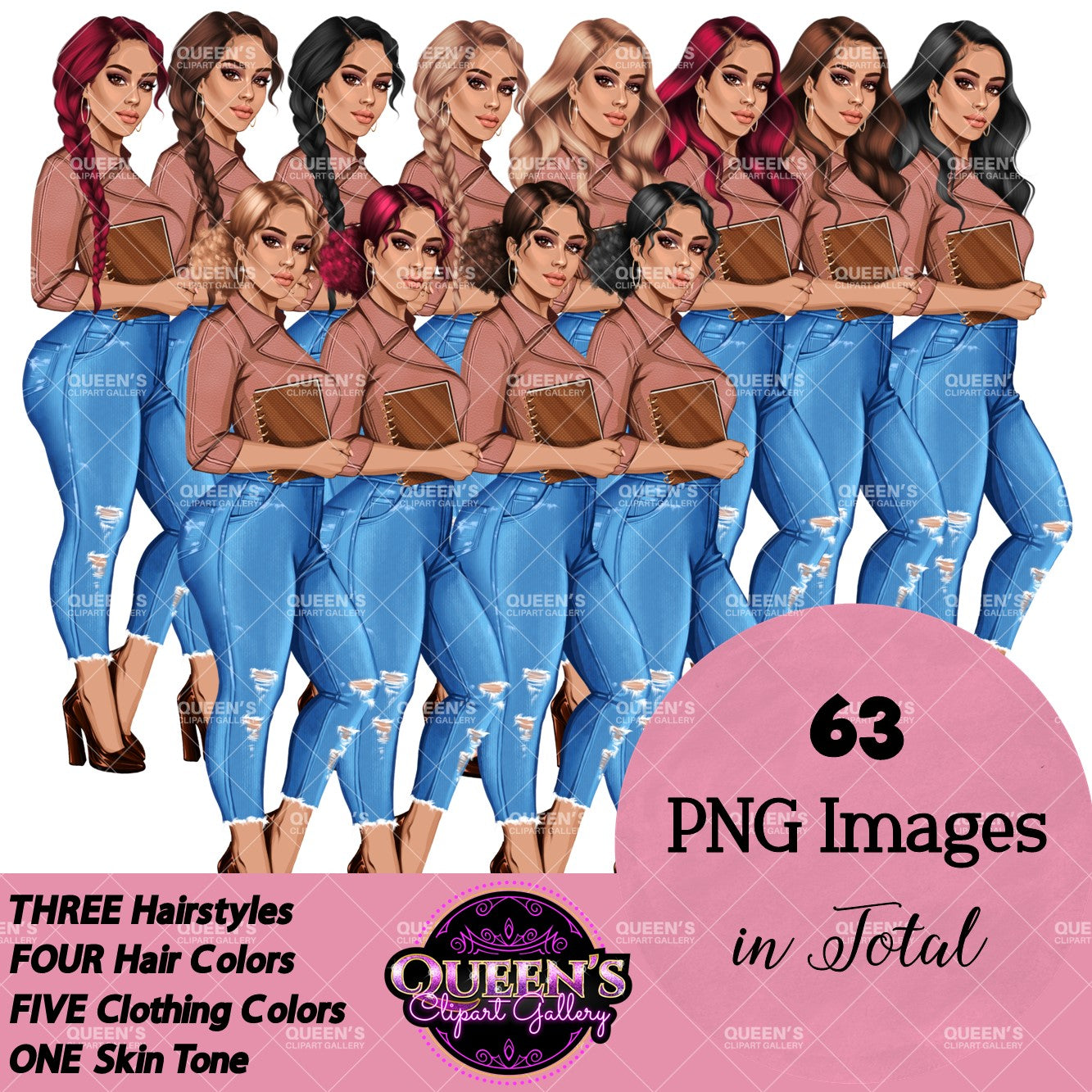 Planner girl clipart, Lady boss clipart, Curvy girl clipart, Fashion girl clipart, Jeans girl clipart, Denim jeans clipart, Girl boss, Woman