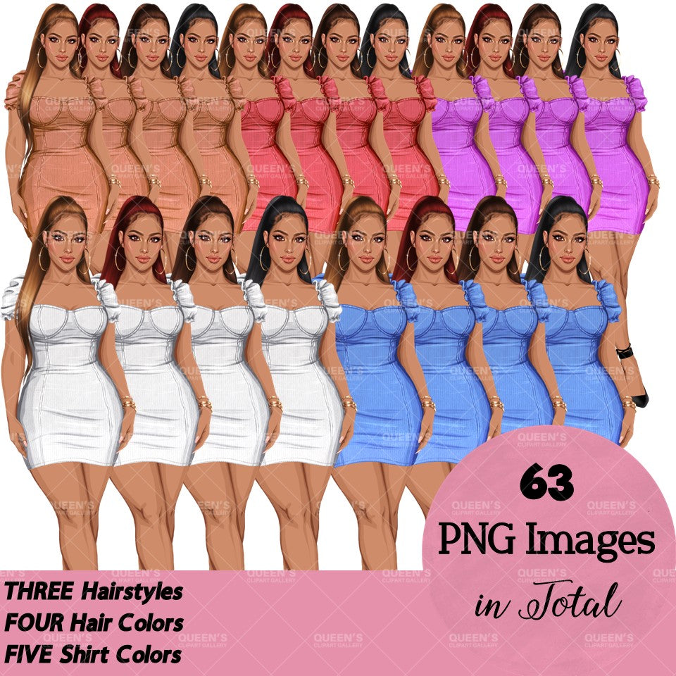 Girl boss, Lady boss, Afro girl clipart, Fashion girl clipart, Fashion illustration clipart, Curvy girl, Woman in dress, African American woman