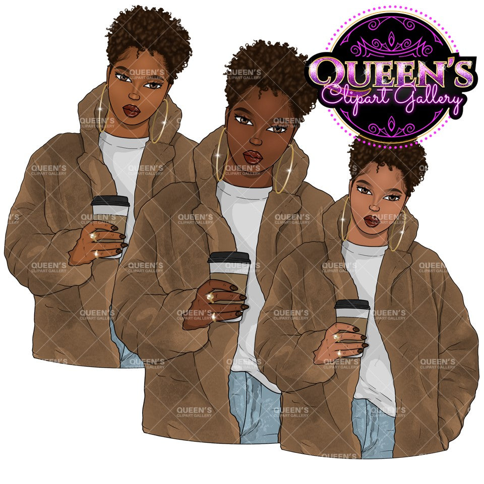 Afro girl clipart, Black woman clipart, Black girl magic, Fashion girl clipart, Woman drinks coffee, Black girl png, Coffee, Starbucks