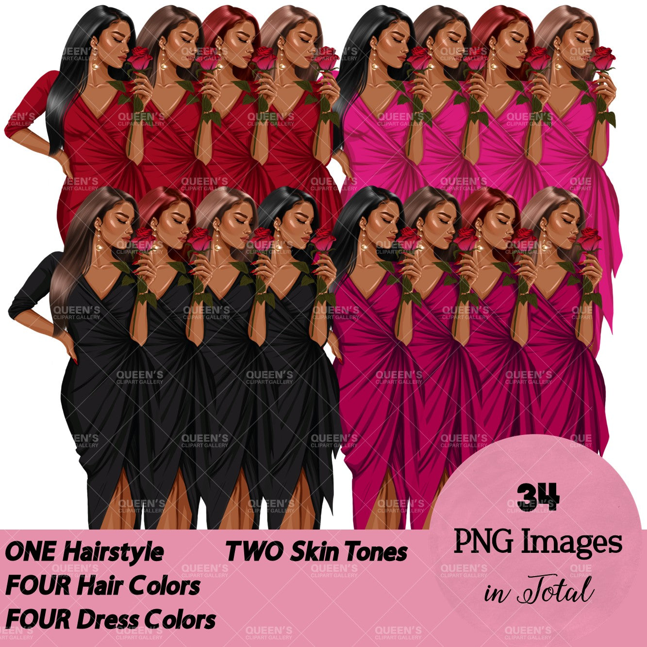 Valentine's Day rose, Woman in red dress, Valentine clipart, Fashion Illustration, Fashion girl png, Red rose, Love, Girl boss planner