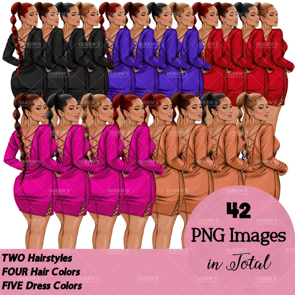 Back view, Red dress, Elegant woman, Fashion girl clipart, Fashion illustration clipart, Woman clipart png, Woman in dress, Curvy woman png