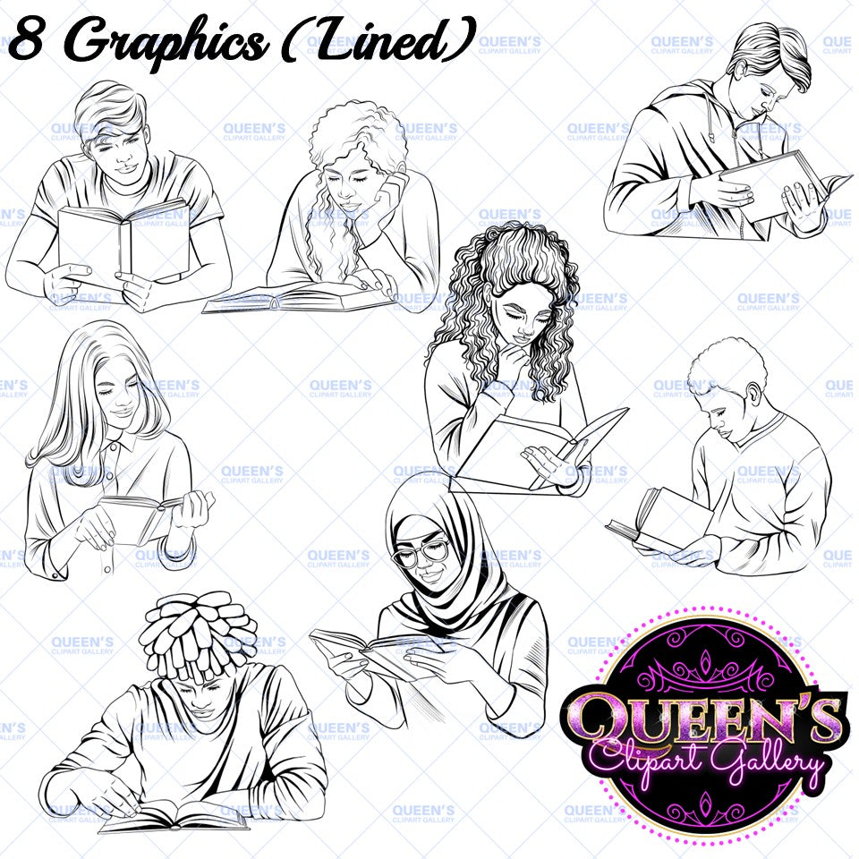 Teens Reading Clipart, Teenager Clipart, Back to school, Reading clipart, Teens Clipart, Teens Studying Clipart, Teenagers Clipart, Students