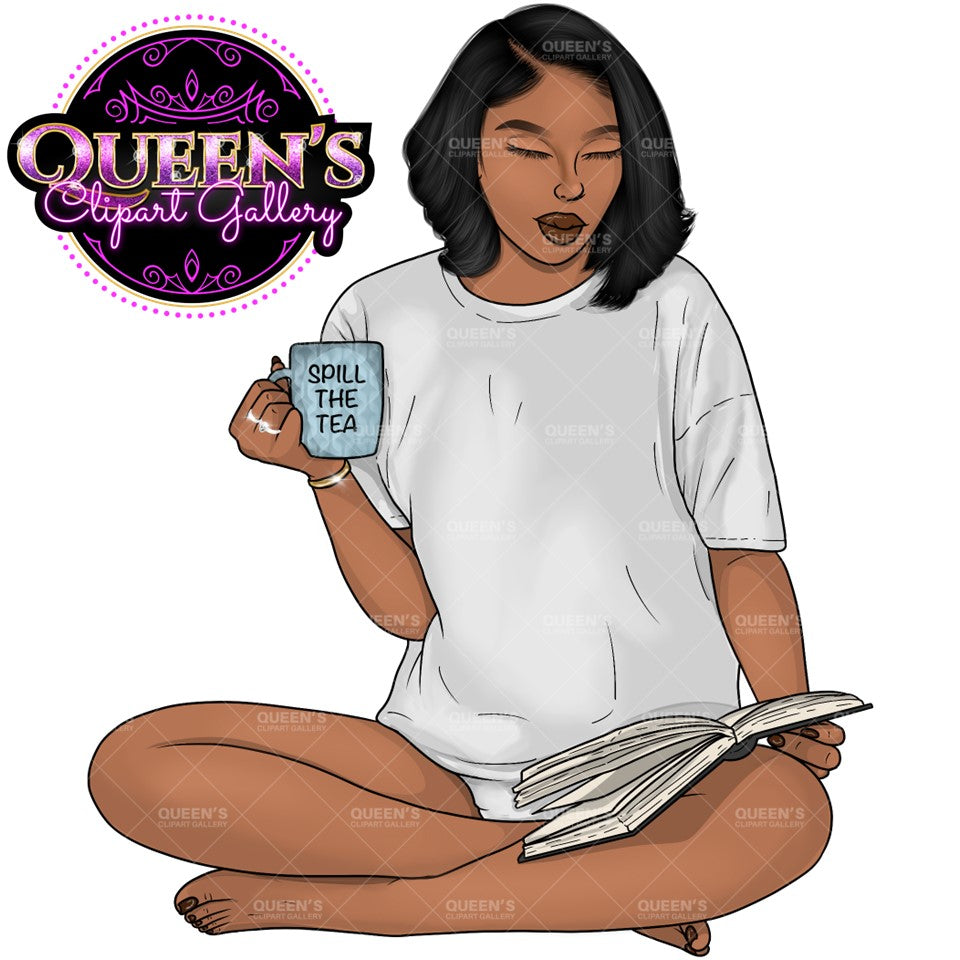 Reading Clipart, Self-Care Clipart, Relax Clipart, Woman Clipart, Adult Clipart, Woman At Home Clipart, Booklover, Book Worm Clipart