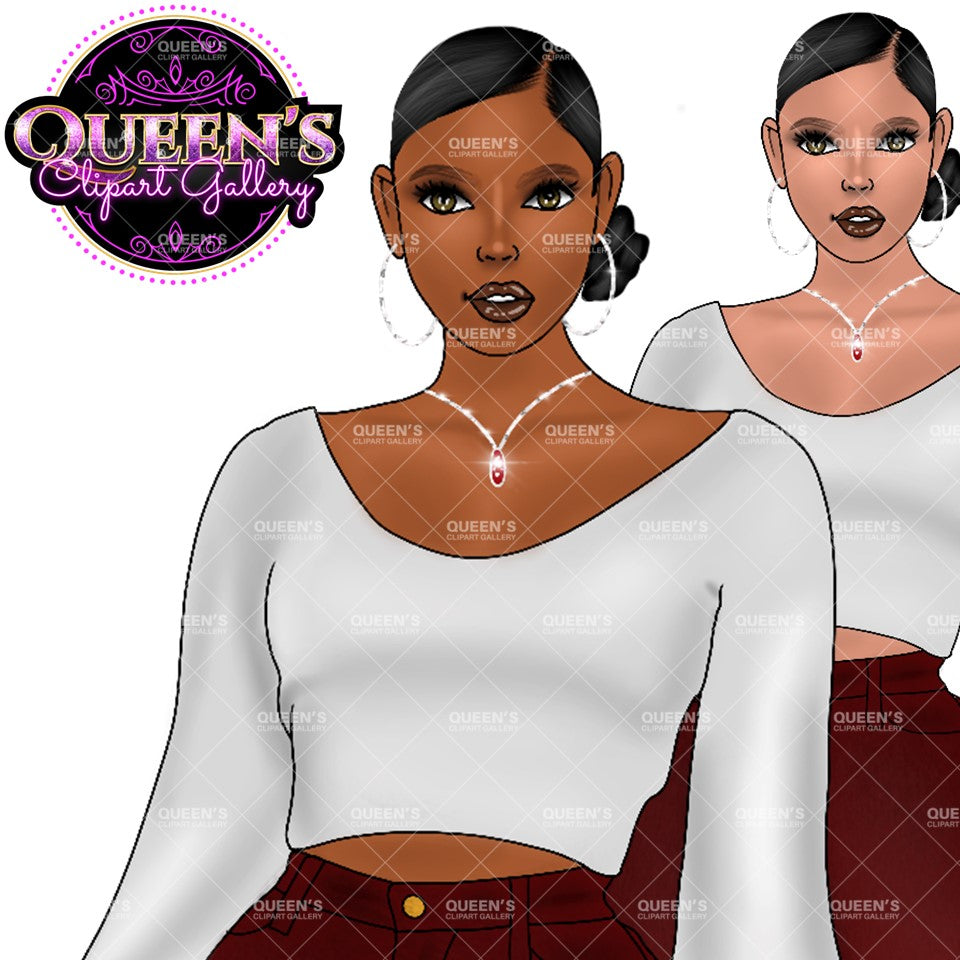 Denim girl clipart, Curvy girl clipart, Fashion girl clipart, Jeans Girl Clipart, African American clipart, Afro girl clipart, Girl Boss