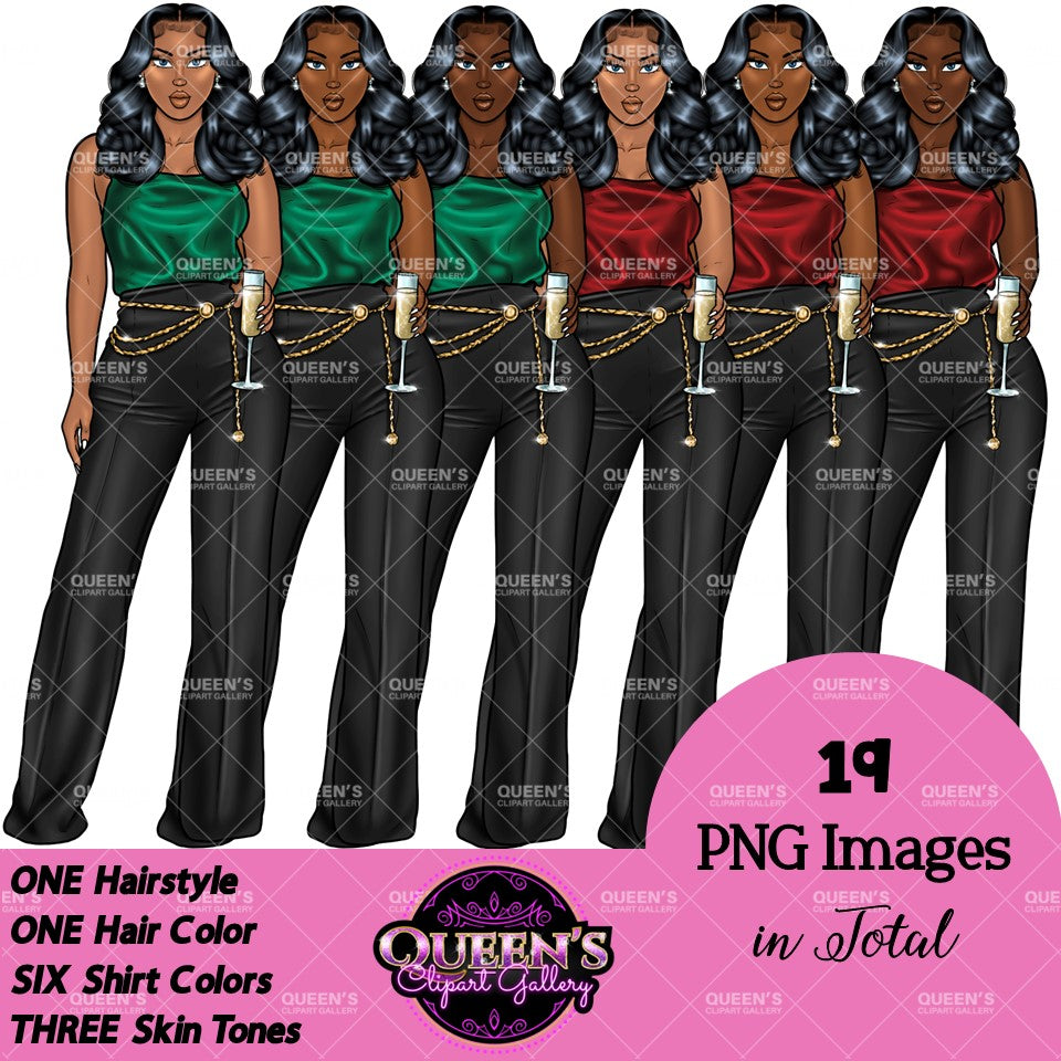 New Year Clipart, Party Clipart, New Years Eve Clipart, New Year, Fashion Clipart, Fashion Lady Clipart, Afro Girl Clipart, Birthday Clipart
