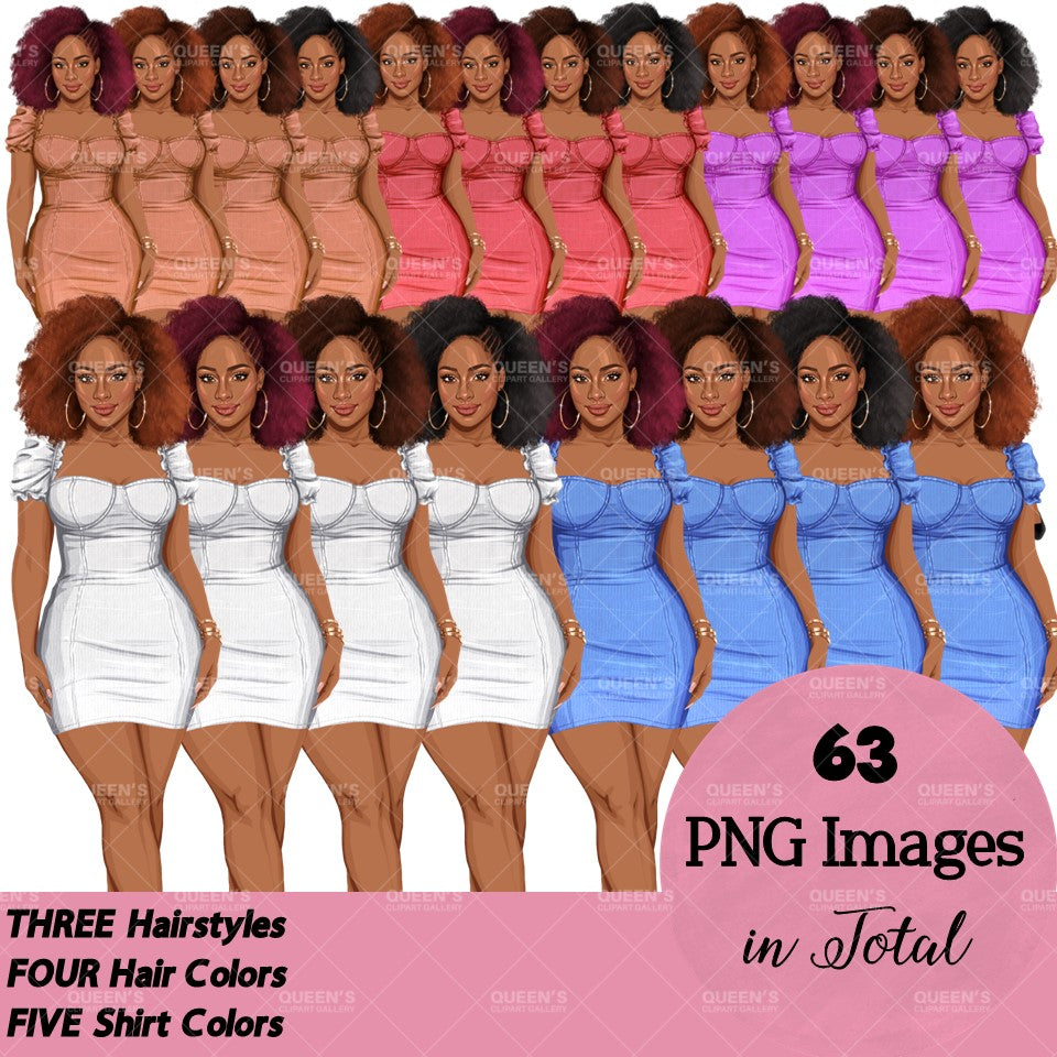 Girl boss, Lady boss, Afro girl clipart, Fashion girl clipart, Fashion illustration clipart, Curvy girl, Woman in dress, African American woman