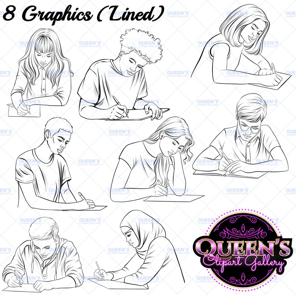 Teens Writing Clipart, Teenager Clipart, Back to school, Writing clipart, Teens Clipart, Teens Studying Clipart, Teenagers Clipart, Students