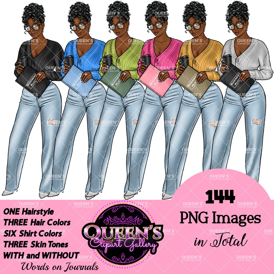 Denim girl clipart, Black girl magic, Fashion girl clipart, African American woman, Afro girl clipart, Girl boss, Fashion illustration, Boss lady