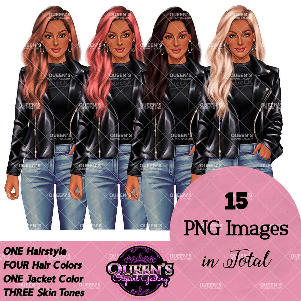 Denim Jeans Girl, Jeans Girl Clipart, Fashion Girl Clipart, Fashion Clipart, Woman in Leather Jacket, Curvy Girl Clipart, Denim Girl Clipart
