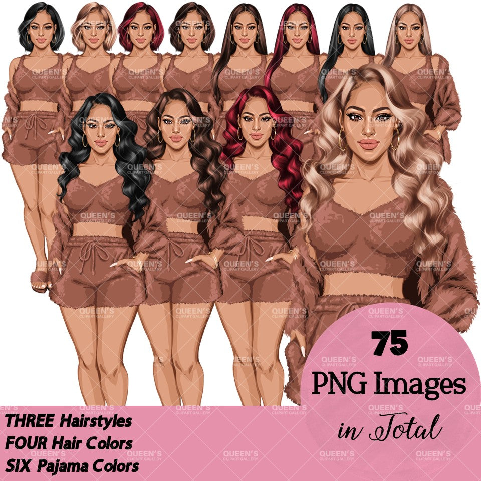 Pajama girl clipart, Afro Woman in Sleepwear, Pajama Illustration, Cozy clipart, Bedtime clipart, Pajama Fashion, Pajama Party, Fashion girl