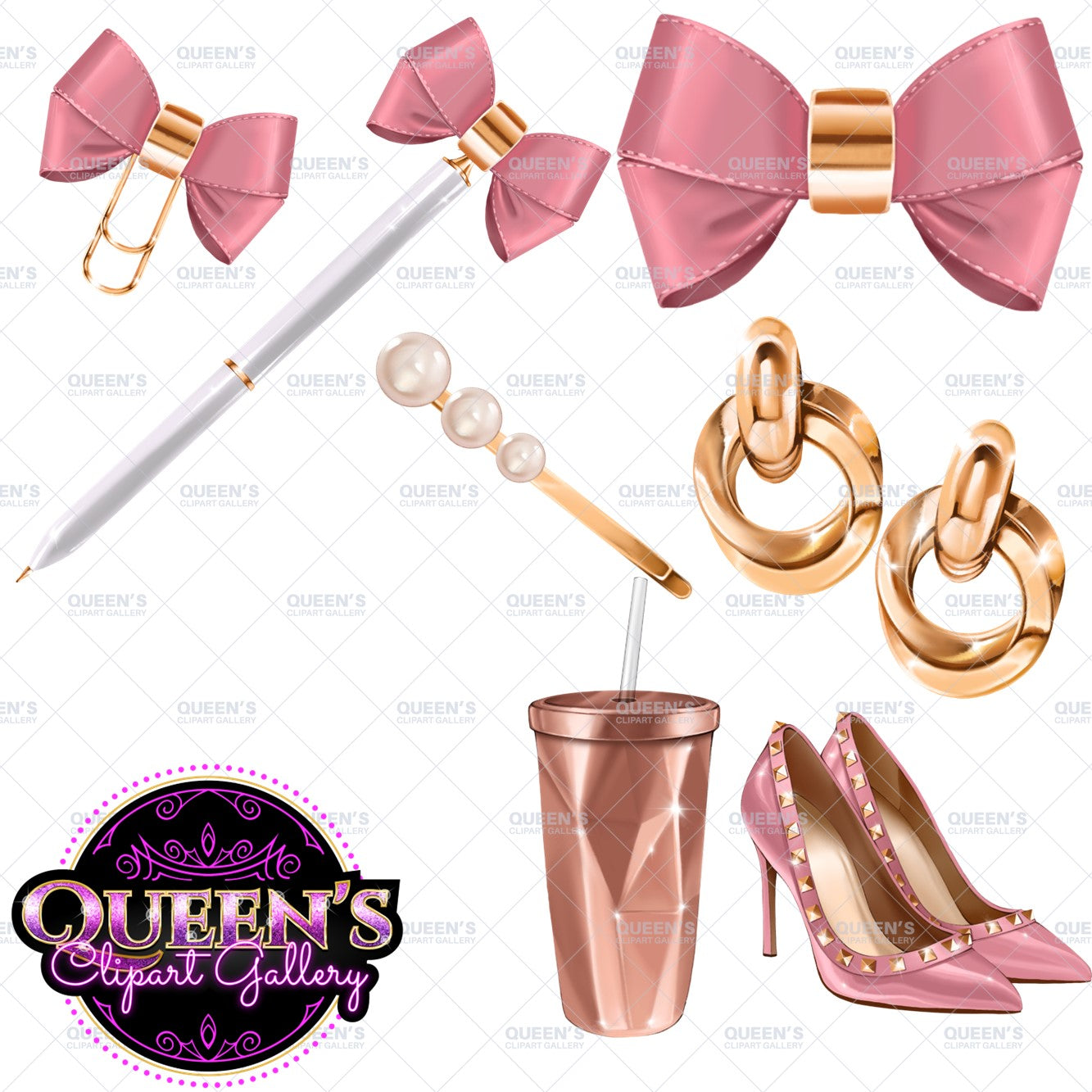 Pink Girl Boss Clipart PNG Bundle | Planner Accessories Clipart | Feminine Office Clipart | Luxury Desk Accessories | Business Planner PNG